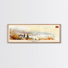 Load image into Gallery viewer, Funchal Portugal Travel Print Wall Art, Panoramic City Art, Travel Art, Wall Decor, Vacation Gift, Framed Canvas Print Or Metal Art