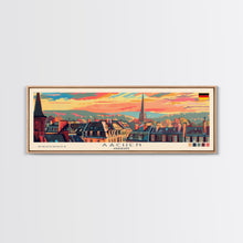 Carregar imagem no visualizador da galeria, Aachen Germany Panoramic Travel Poster, Framed Canvas Print or Metal Wall Art, Travel Art, Home Decor, Panoramic Painting, Midcentury Art