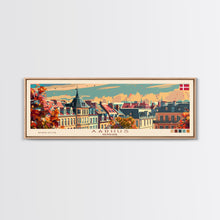 Carregar imagem no visualizador da galeria, Aarhus Denmark Panoramic Travel Poster, Framed Canvas Print or Metal Wall Art, Travel Art, Home Decor, Panoramic Painting, Midcentury Art