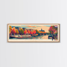 Load image into Gallery viewer, Amsterdam Netherlands Travel Art, City Art, Framed Canvas Print or Metal Wall Art, Europe Travel Poster, Panoramic Wall Art, Extra Wide Wall Art