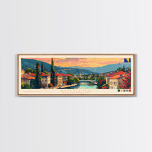 Load image into Gallery viewer, Bijeljina Bosnia Panoramic Travel Poster, Framed Canvas Print or Metal Wall Art, Travel Art, Home Decor, Panoramic Painting, Midcentury Art