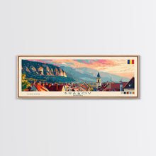Load image into Gallery viewer, Brasov Romania Panoramic Travel Poster, Framed Canvas Print or Metal Wall Art, Travel Art, Home Decor, Panoramic Painting, Midcentury Art