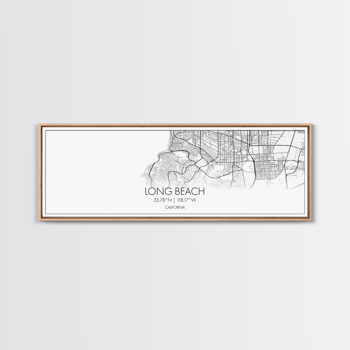 Panoramic Long Beach City Map, California Art, Map Print, Minimalist W