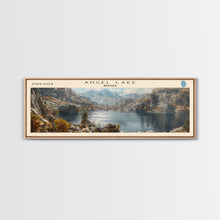 Load image into Gallery viewer, Angel Lake Nevada Panoramic Framed Canvas Print, Lake House Art, Boho Decor, Travel Poster, Nature Wall Art, Serene Scene