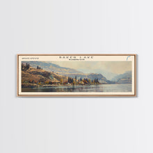 Load image into Gallery viewer, Baker Lake Washington Panoramic Framed Canvas Print, Lake House Art, Boho Decor, Travel Poster, Nature Wall Art, Serene Scene