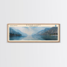 Load image into Gallery viewer, Basin Lake Panoramic Framed Canvas Print, Lake House Decor, Scenic Painting, Travel Poster, Rustic Art, Nature Wall Art