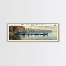 Load image into Gallery viewer, Big Chapman Lake Indiana Framed Canvas Print, Panoramic Lake House Art, Scenic Painting, Travel Poster, Rustic Art, Water Reflection