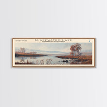 Load image into Gallery viewer, Blackwater Lake Framed Canvas Print, Lake House Decor, Panoramic Scenic View, Travel Poster, Minimalist Art, Lake Painting