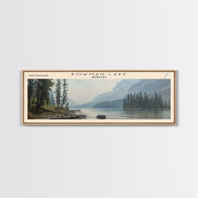 Load image into Gallery viewer, Bowman Lake Montana Framed Canvas Print, Panoramic Lake House Decor, Wall Art, Travel Poster, Rustic Lake Painting, Nature Art