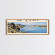 Load image into Gallery viewer, Boysen Reservoir Wyoming Framed Canvas Print, Lake House Art, Panoramic Wall Art, Travel Poster, Minimalist Lake Painting, Home Decor
