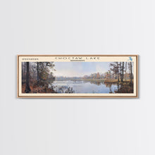 Load image into Gallery viewer, Choctaw Lake Mississippi Framed Canvas Print, Lake House Art, Panoramic Wide Wall Art, Travel Poster, Rustic Lake Painting, Home Decor