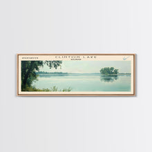 Load image into Gallery viewer, Clinton Lake Illinois Framed Canvas Print, Panoramic Lake House Decor, Wide Wall Art, Travel Poster, Rustic Lake Painting, Nature Art