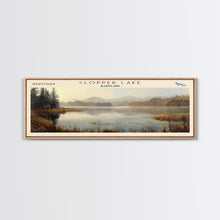 Cargar imagen en el visor de la galería, Cobbosseecontee Lake Maine Framed Canvas Print, Panoramic Lake House Decor, Wide Wall Art, Travel Poster, Rustic Lake Painting, Nature Art