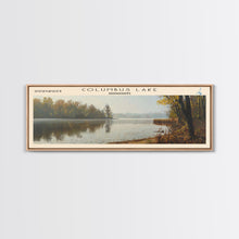 Cargar imagen en el visor de la galería, Columbus Lake Mississippi Framed Canvas Print, Panoramic Lake House Decor, Wide Wall Art, Travel Poster, Rustic Lake Painting, Nature Art