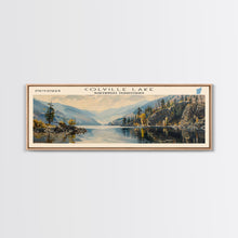 Cargar imagen en el visor de la galería, Colville Lake Framed Canvas Print, Lake House Decor, Panoramic Wide Art, Travel Poster, Modern Lake Painting, Nature Art