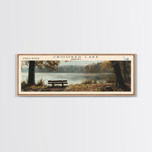 Load image into Gallery viewer, Crescent Lake Framed Canvas Print, Lake House Art, Panoramic Travel Poster, Wall Art, Modern Lake Painting, Home Decor