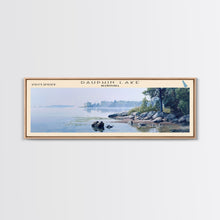 Load image into Gallery viewer, Dauphin Lake Framed Canvas Print, Lake House Decor, Panoramic Wall Art, Travel Poster, Modern Lake Painting, Nature Art
