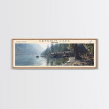 Load image into Gallery viewer, Detroit Lake Oregon Framed Canvas Print, Lake House Decor, Panoramic Wall Art, Travel Poster, Rustic Lake Painting, Nature Art