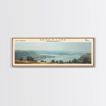 Load image into Gallery viewer, Devils Lake North Dakota Framed Canvas Print, Lake House Art, Panoramic Travel Poster, Wall Art, Modern Lake Painting, Home Decor