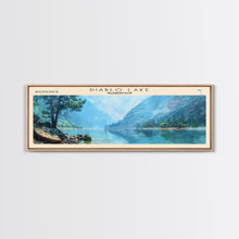 Load image into Gallery viewer, Diablo Lake Washington Framed Canvas Print, Lake House Art, Panoramic Wall Art, Travel Poster, Minimalist Lake Painting, Home Decor