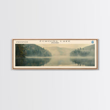 Load image into Gallery viewer, Echoing Lake Framed Canvas Print, Lake House Decor, Panoramic Wall Art, Travel Poster, Rustic Lake Painting, Home Decor