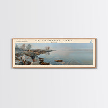 Load image into Gallery viewer, El Dorado Lake Kansas Framed Canvas Print, Lake House Decor, Panoramic Wall Art, Travel Poster, Rustic Lake Painting, Nature Art