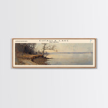 Carregar imagem no visualizador da galeria, Eufaula Lake Oklahoma Framed Canvas Print, Lake House Art, Panoramic Wall Art, Travel Poster, Modern Lake Painting, Nature Art