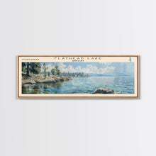 Carregar imagem no visualizador da galeria, Flathead Lake Montana Framed Canvas Print, Lake House Art, Panoramic Wall Art, Travel Poster, Captivating Lake Painting, Home Decor