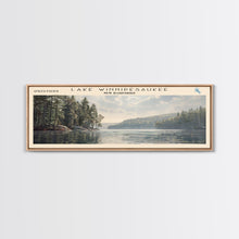 Load image into Gallery viewer, Lake Winnipesaukee Framed Canvas Print, Lake House Decor, Panoramic Wall Art, Travel Poster, Landscape Painting, Modern Art