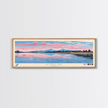Load image into Gallery viewer, Alturas Lake Idaho Framed Canvas Print, Panoramic Wall Art, Midcentury Modern, Pop Art, Travel Poster, Lake House Decor