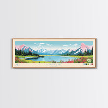 Load image into Gallery viewer, Amanka Lake Alaska Framed Canvas Print, Panoramic Wall Art, Midcentury Modern, Pop Art, Travel Poster, Living Room Art