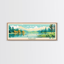 Load image into Gallery viewer, Banks Lake Washington Framed Canvas Print, Panoramic Wall Art, Midcentury Modern, Pop Art, Travel Poster, Scenic Lake House Art