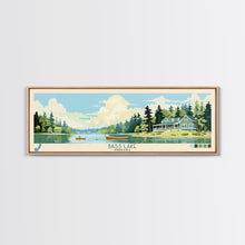 Load image into Gallery viewer, Bass Lake Indiana Framed Canvas Print, Panoramic Travel Poster, Midcentury Modern Wall Art, Pop Art, Nature Bedroom Decor, Lake House Art, Scenic Lake House