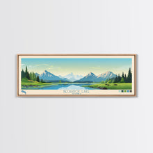 Load image into Gallery viewer, Becharof Lake Alaska Framed Canvas Print, Panoramic Travel Poster, Midcentury Modern Wall Art, Pop Art, Nature Bedroom Art, Living Room Decor