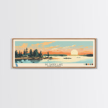 Load image into Gallery viewer, Big Sandy Lake Saskatchewan Framed Canvas Print, Panoramic Travel Poster, Midcentury Modern Wall Art, Pop Art, Lake House Decor, Nature Art