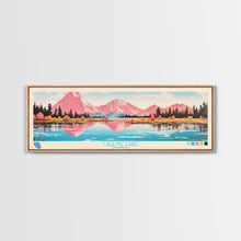 Carregar imagem no visualizador da galeria, Calling Lake Alberta Framed Canvas Print, Midcentury Modern Panoramic Wall Art, Living Room Decor, Pop Art, Travel Poster Art, Scenic Nature Painting