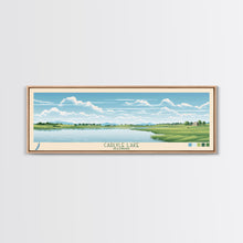 Cargar imagen en el visor de la galería, Carter Lake Nebraska Framed Canvas Print, Midcentury Modern Panoramic Wall Art, Living Room Decor, Pop Art, Travel Poster Art, Scenic Nature Painting, Lake House Decor