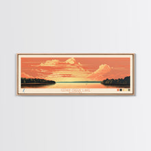 Cargar imagen en el visor de la galería, Cedar Creek Lake Kentucky Framed Canvas Print, Midcentury Modern Panoramic Wall Art, Living Room Decor, Pop Art, Travel Poster Art, Scenic Nature Painting, Lake House Decor