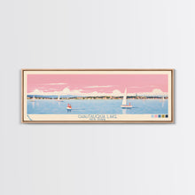 Cargar imagen en el visor de la galería, Chautauqua Lake New York Framed Canvas Print, Pop Art Panoramic Travel Poster, Midcentury Modern, Wall Art, Scenic Nature Painting, Bedroom Decor, Living Room Art