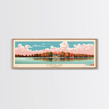 Load image into Gallery viewer, Clinton Lake Illinois Framed Canvas Print, Midcentury Modern Panoramic Wall Art, Living Room Decor, Pop Art, Travel Poster Art, Scenic Nature Painting, Lake House Decor