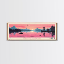 Cargar imagen en el visor de la galería, Cobbosseecontee Lake Maine Framed Canvas Print, Midcentury Modern Panoramic Wall Art, Living Room Decor, Pop Art, Travel Poster Art, Scenic Nature Painting, Lake House Decor