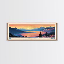Load image into Gallery viewer, Crater Lake Oregon Framed Canvas Print, Pop Art Panoramic Travel Poster, Midcentury Modern, Wall Art, Scenic Nature Painting, Bedroom Decor, Living Room Art