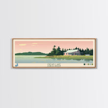 Load image into Gallery viewer, Crean Lake Saskatchewan Framed Canvas Print, Midcentury Modern Panoramic Wall Art, Living Room Decor, Pop Art, Travel Poster Art, Scenic Nature Painting, Lake House Decor