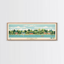 Load image into Gallery viewer, Crooked Lake Indiana Framed Canvas Print, Midcentury Modern Panoramic Wall Art, Living Room Decor, Pop Art, Travel Poster Art, Scenic Nature Painting, Lake House Decor