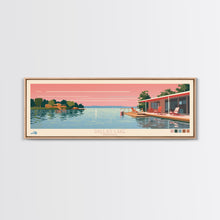 Load image into Gallery viewer, Dallas Lake Indiana Framed Canvas Print, Midcentury Modern Panoramic Wall Art, Bedroom Decor, Pop Art, Travel Poster Art, Scenic Nature Painting
