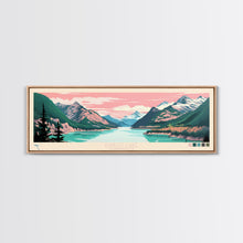 Load image into Gallery viewer, Diablo Lake Washington Framed Canvas Print, Midcentury Modern Panoramic Wall Art, Bedroom Decor, Pop Art, Travel Poster Art, Scenic Nature Painting