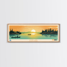 Load image into Gallery viewer, Dore Lake Saskatchewan Framed Canvas Print, Midcentury Modern Panoramic Wall Art, Living Room Decor, Pop Art, Travel Poster Art, Scenic Nature Painting