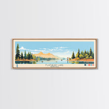 Carregar imagem no visualizador da galeria, Flathead Lake Montana Framed Canvas Print, Panoramic Wall Art, Midcentury Modern, Pop Art, Bedroom Decor, Travel Poster, Nature Painting, Artistic Decor