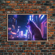 Load image into Gallery viewer, Alley Fox, Cyberpunk city, framed canvas print, urban decay art