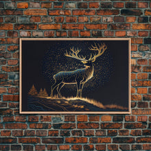 Load image into Gallery viewer, Deer made of stars, reflection stag, framed canvas print, unique wall art, starry night stag